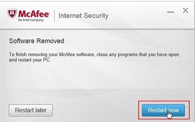 McAfee uninstaller, restart computer