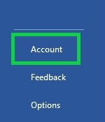Microsoft Word, File menu, Account
