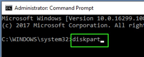 Command Prompt, diskpart