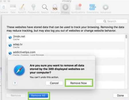 Manage Website Data Preferences, Remove All, Remove Now