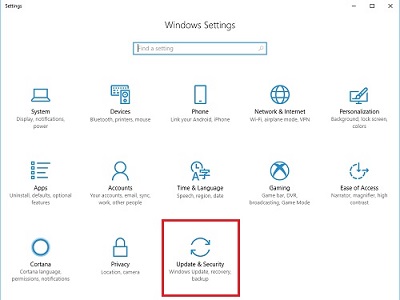 Windows Settings, Update and Security