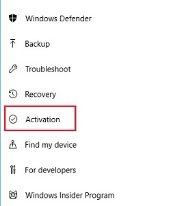 Windows Settings, Activation
