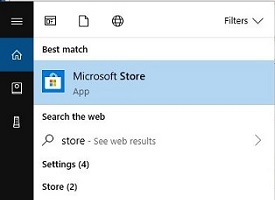 Windows 10 Start Menu search results, Microsoft Store