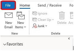 Outlook, File menu