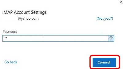 Outlook Email Setup, Password field, Connect