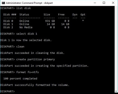 command prompt, diskpart, format drive