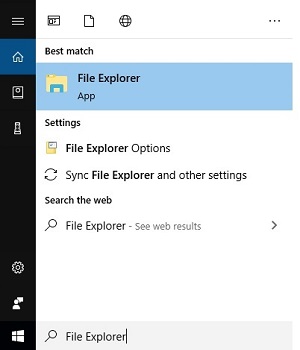 search showing File Explorer