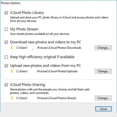 photos options screen