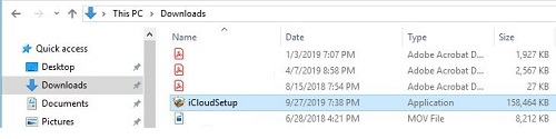 iCloudSetup file in File Explorer