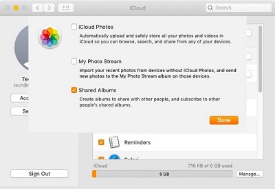 iCloud Photos Options window