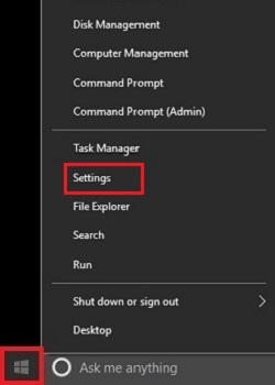Windows 10 desktop, Quick Access Menu, Settings