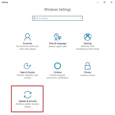Windows Settings, Update & Security