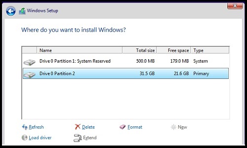 Windows 10 Setup, where do you want to install Windows
