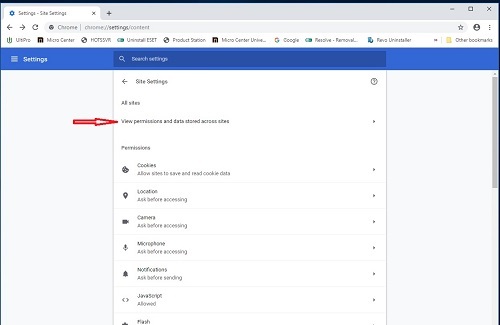 Chrome Site Settings, View permissions and data store