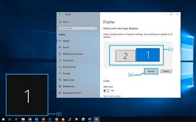 Windows 10 Settings, Display Settings, Identify