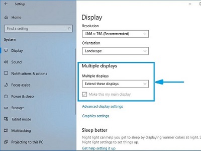 Windows 10 display settings, Multiple displays, Extend these displays