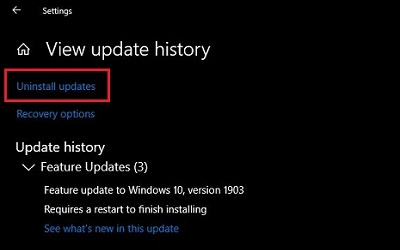 view update history, Uninstall Updates