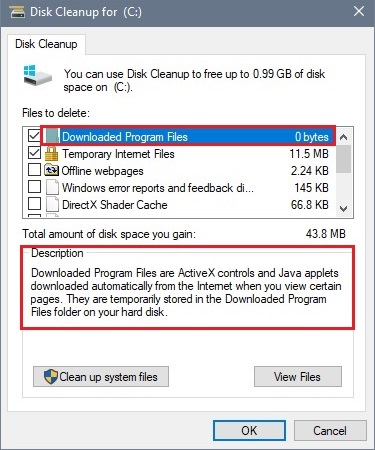 Disk cleanup, files to delete list