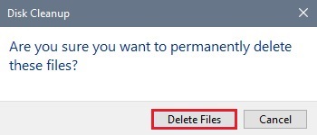 Disk cleanup pop-up, Delete Files