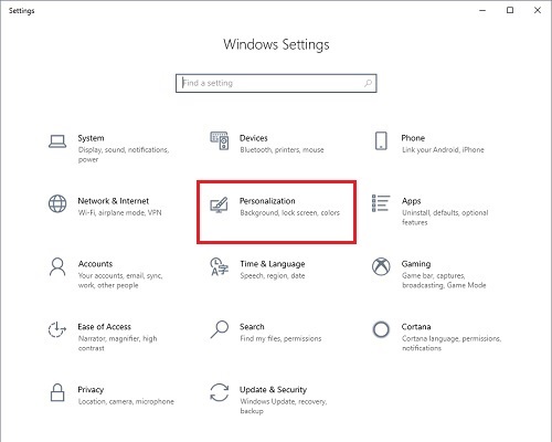 Windows Settings, Personalization