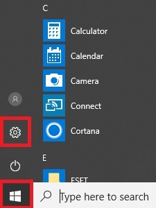 Windows Start, settings icon