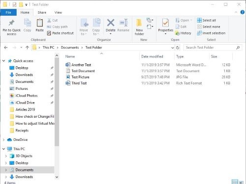 Test files showing in File Explorer