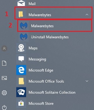 Windows 10 start menu, List of programs, Malwarebytes