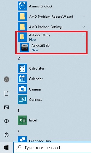 Windows Start Menu, ASRock Utility