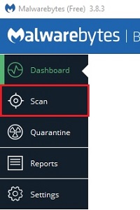 Malwarebytes program window, Scan