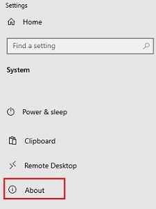 Windows System Settings, About
