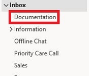 Outlook, List of folders under Inbox