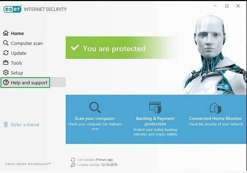 ESET Help and Support details