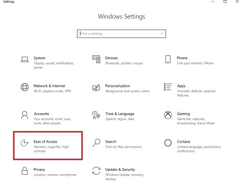 Windows Settings, Ease of Access