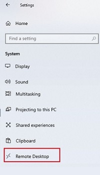 Settings, Remote Desktop