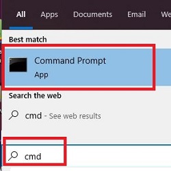 CMD typed in Windows Search