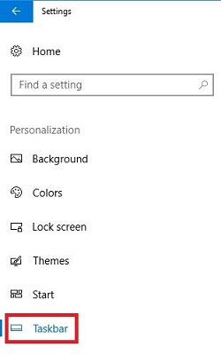 Personalization Settings showing taskbar