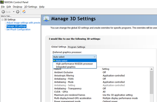 Manage 3D Settings
