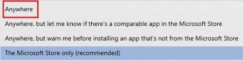 Choose where to get apps, List of app installation choices