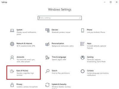 Windows Settings Ease of Access