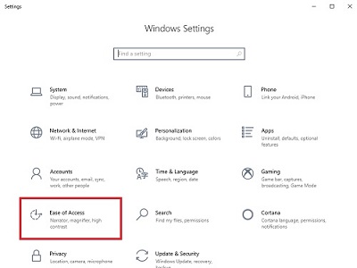 Windows Settings, Ease of Access