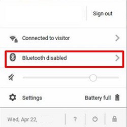 Chromebook Status Area, Bluetooth disabled
