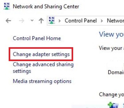 Network and Sharing Center, Change adapter settings