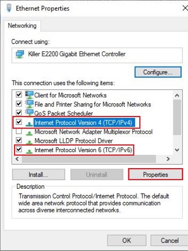 Ethernet properties, IPv4