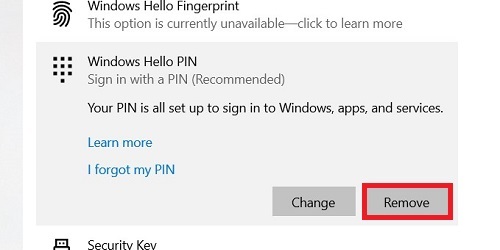 PIN Option Remove