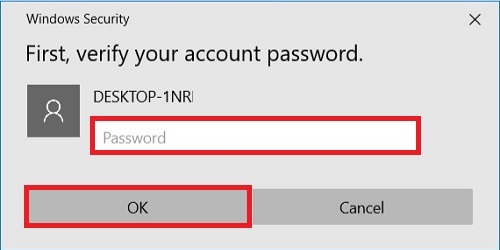 password confirmation box to remove PIN