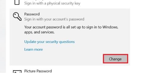 password option screen