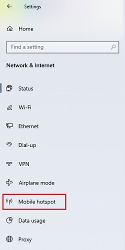 Network & Internet Settings, Mobile Hotspot