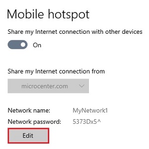 Mobile Hotspot, Edit Network Settings
