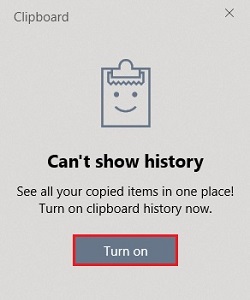 Windows 10 Clipboard History, Turn on