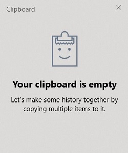 Windows 10 Clipboard History menu - empty